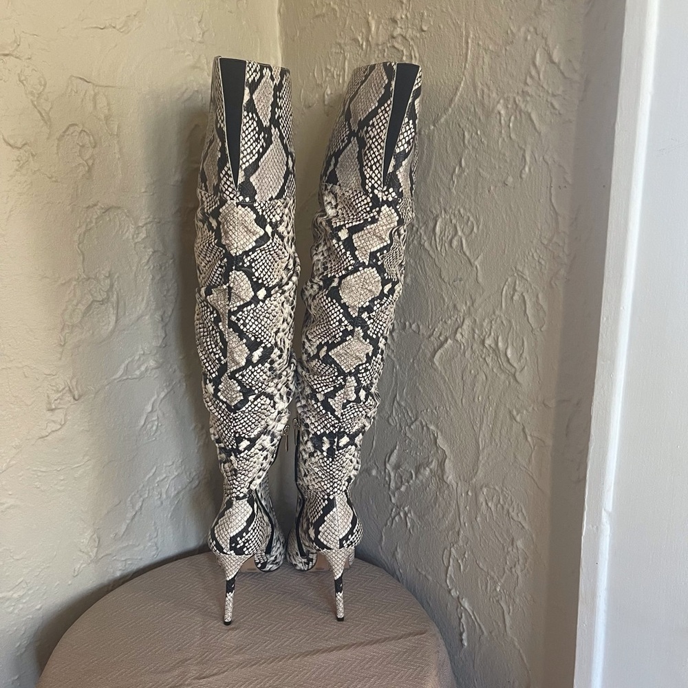 Vince Camuto Snakeskin Pattern Over Knee-High Boots - Picture 3 of 5